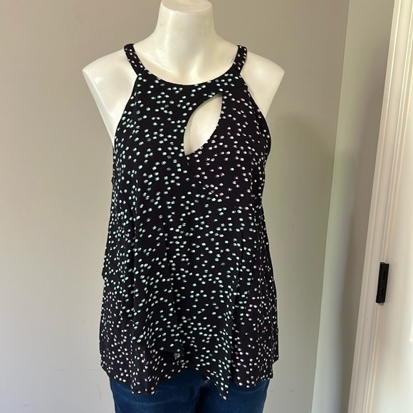 PARKER Vonnie Combo Top Confetti Multi Blouse Black Keyhole Back Sample NEW - Picture 1 of 11